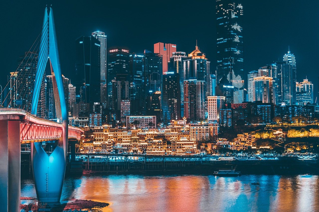 city, bridge, night