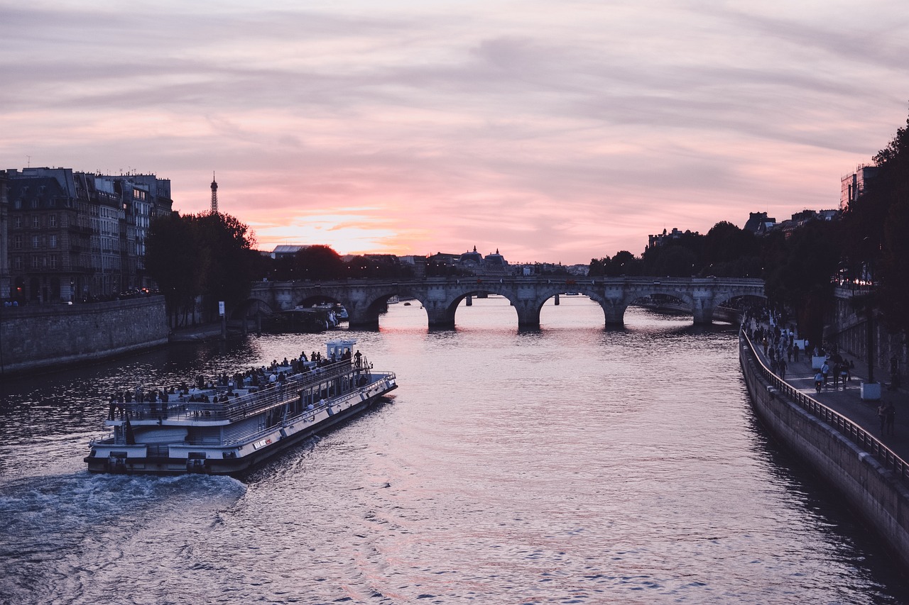 paris, sunset, boat