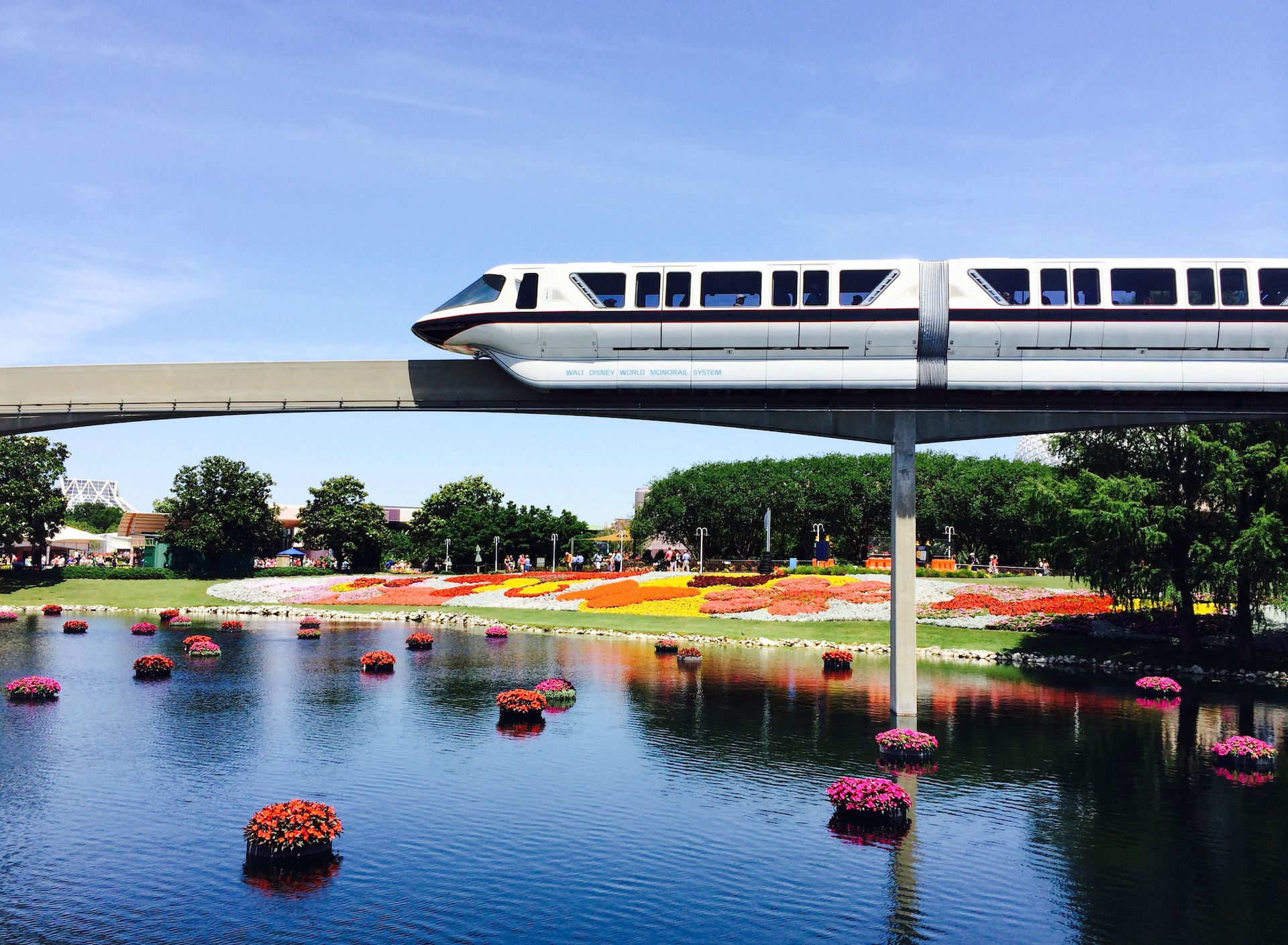 white train and bridge