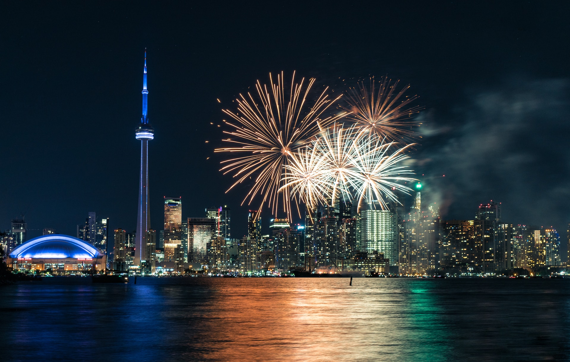 fireworks at the city during night