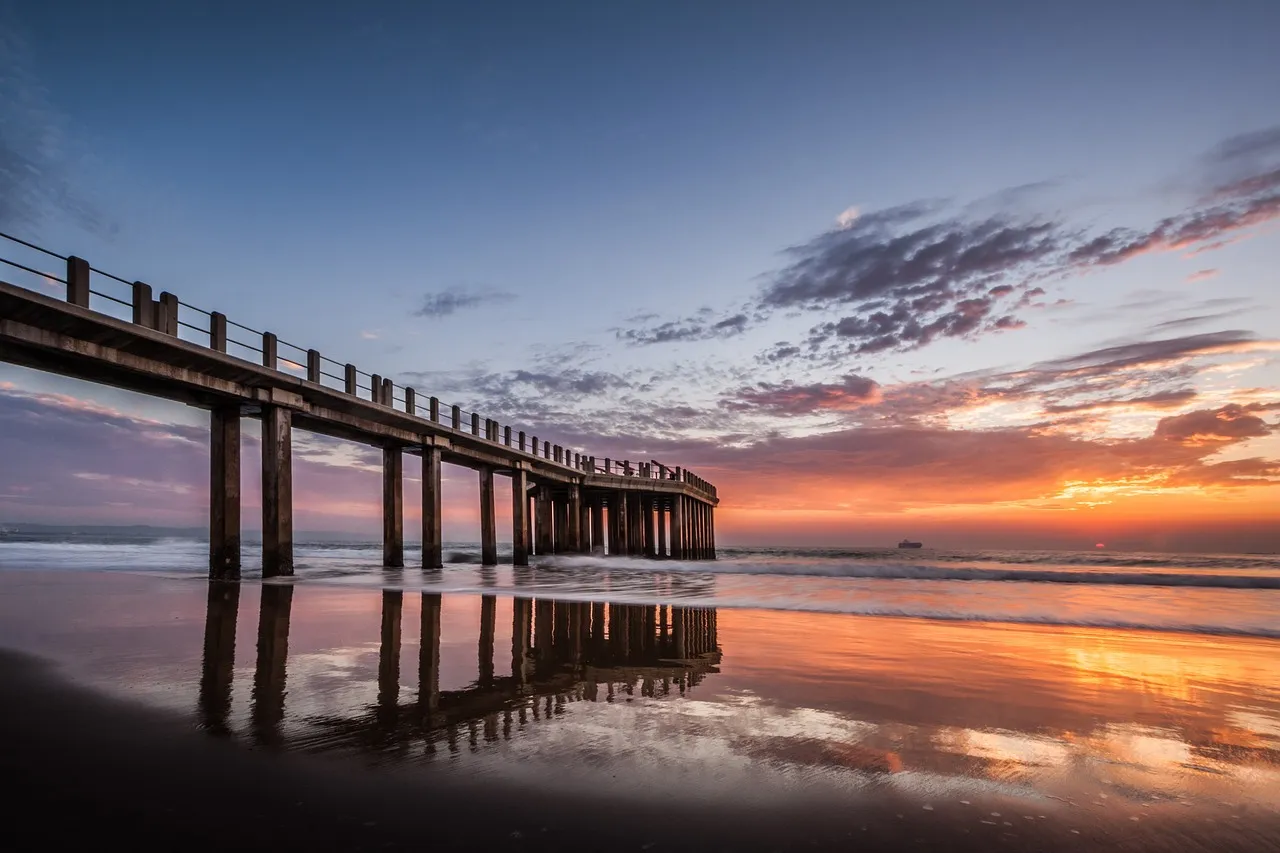 pier, sunrise, ocean