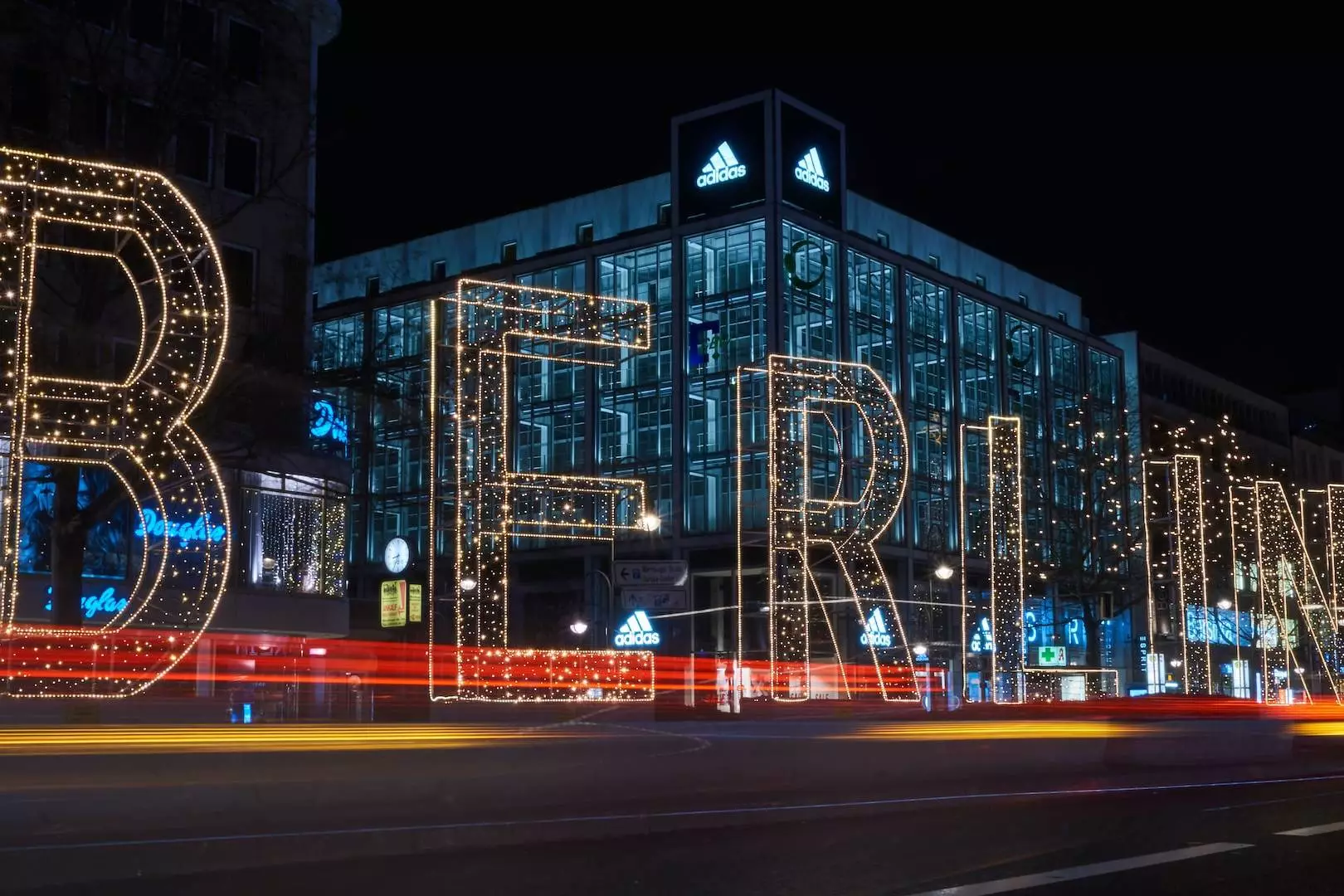 Berlin lighted free standing signage during night time