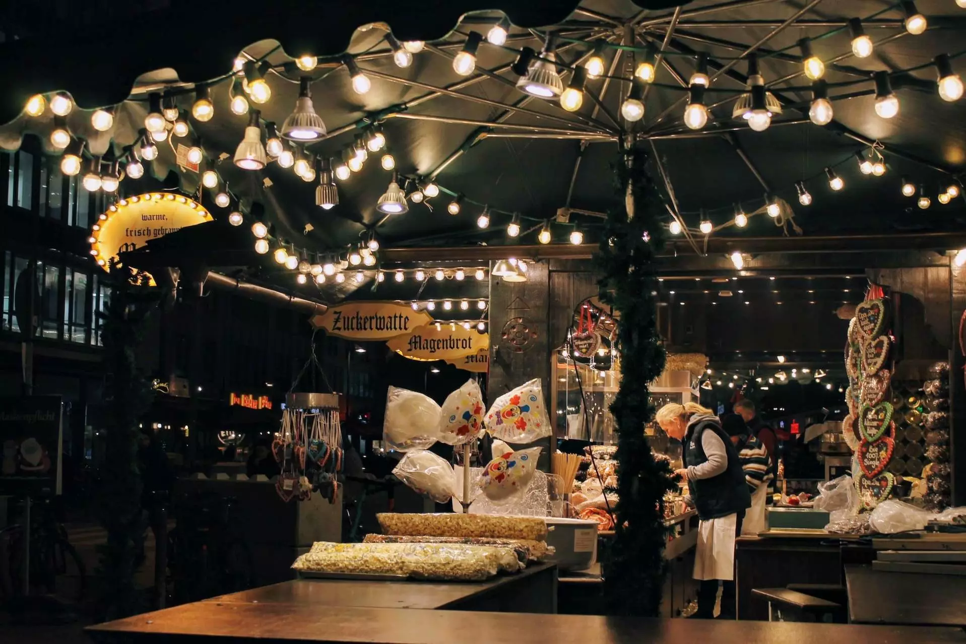 a restaurant with a bunch of lights hanging from the ceiling