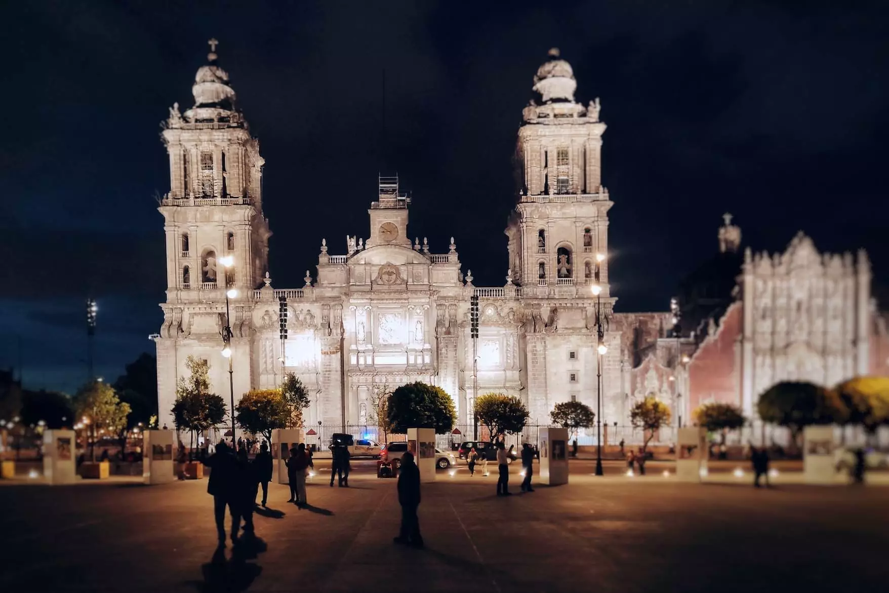 people outside a cathedral during nighttime